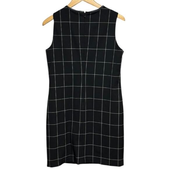 Lauren Ralph Lauren Leather Trim Dress Size 6 Windowpane Plaid Black Sheath - Picture 6 of 8